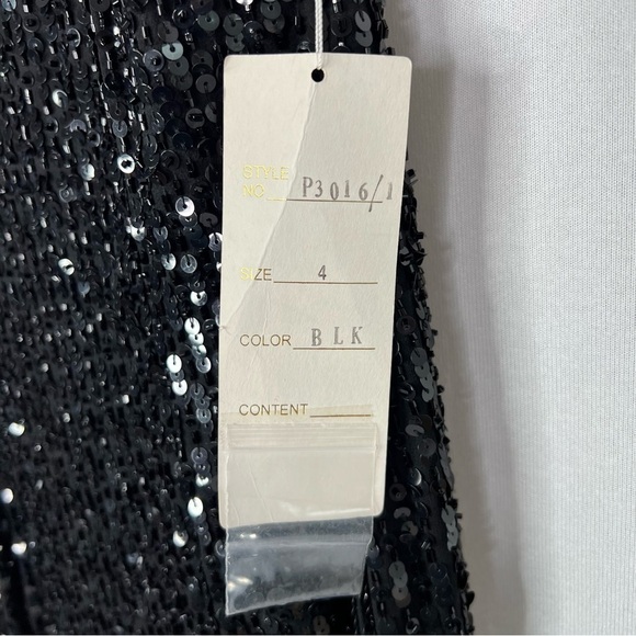 Vintage Beaded Sequined Gown Open Back Black Dress Sleeveless Strappy Tie Formal - Picture 2 of 7